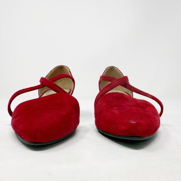 [Eileen Fisher] Red Suede Leather Poet Crisscross Straps Block Heel Pumps Sz 8.5 - Picture 3 of 11